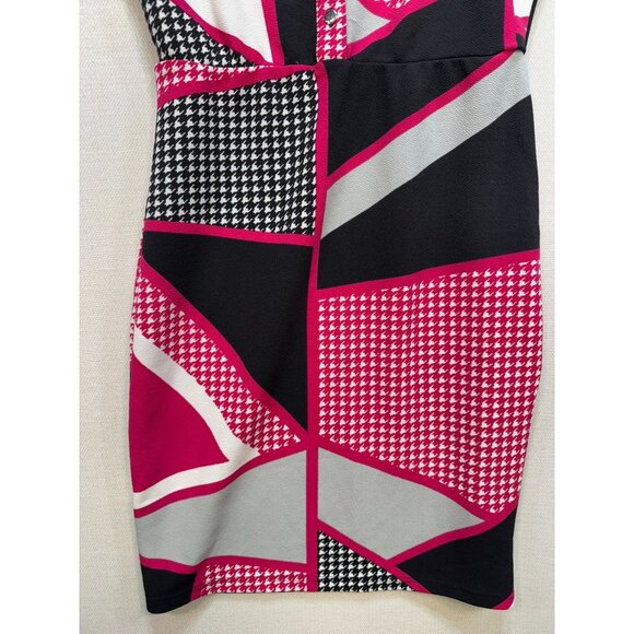 Emery Rose Womens Sheath Dress Size L Pink Black Houndstooth Abstract Sleeveless - Picture 9 of 13